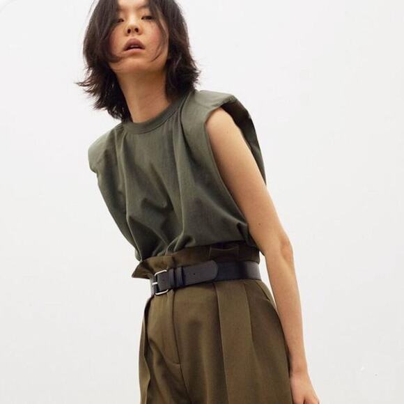The Frankie Shop Eva Green Padded Muscle Tee Army Green - Picture 1 of 8